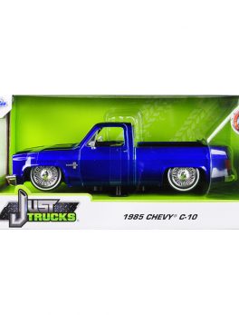 1985 Chevrolet Silverado C-10 Pickup Truck Custom Low Rider Wire Wheels Candy Blue Just Trucks 1/24 Diecast Model Car by Jada 30287-MJ
