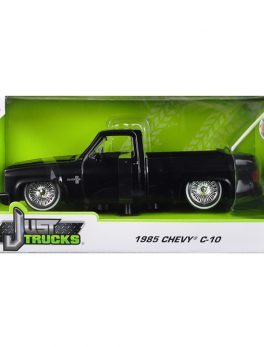 1985 Chevrolet Silverado C-10 Pickup Truck Custom Low Rider Wire Wheels Matt Black Just Trucks 1/24 Diecast Model Car by Jada 31604-MJ