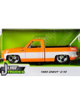 1985 Chevrolet Silverado C-10 Pickup Truck Custom Wheels Orange and White Just Trucks 1/24 Diecast Model Car by Jada 31607-MJ