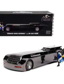 Chrome Batmobile with Batman Diecast Figurine Animated Series DC Comics 2019 San Diego Comic Con Exclusive Limited Edition 1/24 Diecast Model Car by Jada 30700