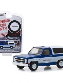 1983 GMC Jimmy Sierra Classic Pickup Truck with Camper Shell Blue BFGoodrich Running on Empty Series 9 1/64 Diecast Model Car by Greenlight 41090F