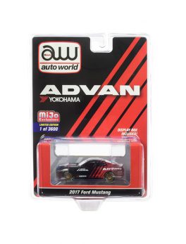2017 Ford Mustang ADVAN Yokohama Red and Black Limited Edition to 3600 pieces Worldwide 1/64 Diecast Model Car by Autoworld CP7584