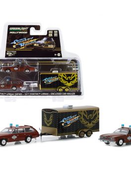 1977 Pontiac LeMans Safari with 1977 Pontiac LeMans (Sheriff Buford T. Justice's) and Enclosed Car Hauler Smokey and the Bandit (1977) Movie Hollywood Hitch and Tow Series 7 1/64 Die 31080B