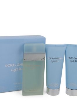 Light Blue By Dolce and Gabbana Gift Set -- 3.3 Oz Eau De Toilette Spray + 3.3 Oz Body Cream + 3.3 Oz Shower Gel For Women