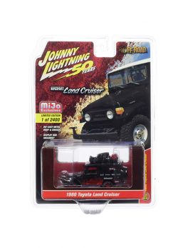 1980 Toyota Land Cruiser Matt Black and Red with Accessories Off-Road Johnny Lightning 50th Anniversary Limited Edition to 2400 pieces Worldwide 1/64 Diecast Model Car by Johnny Light JLCP7236