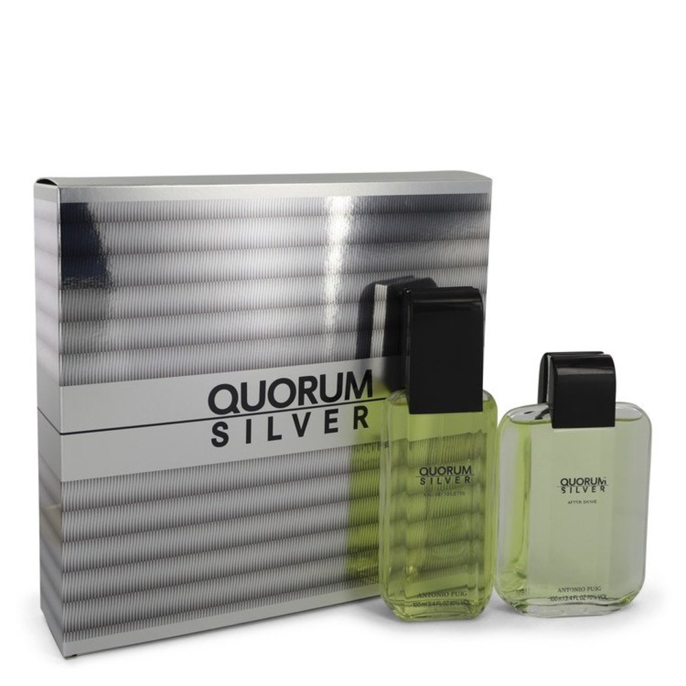 Quorum Silver By Puig Gift Set -- 3.4 Oz Eau De Toilette Spray + 3.4 Oz After Shave For Men