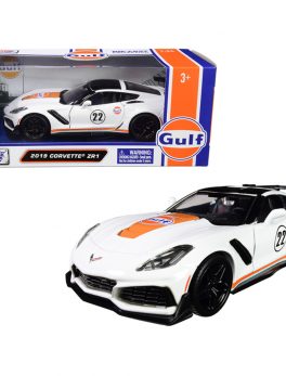 2019 Chevrolet Corvette ZR1 #22 Gulf Oil White with Orange Stripes and Black Top 1/24 Diecast Model Car by Motormax 79657
