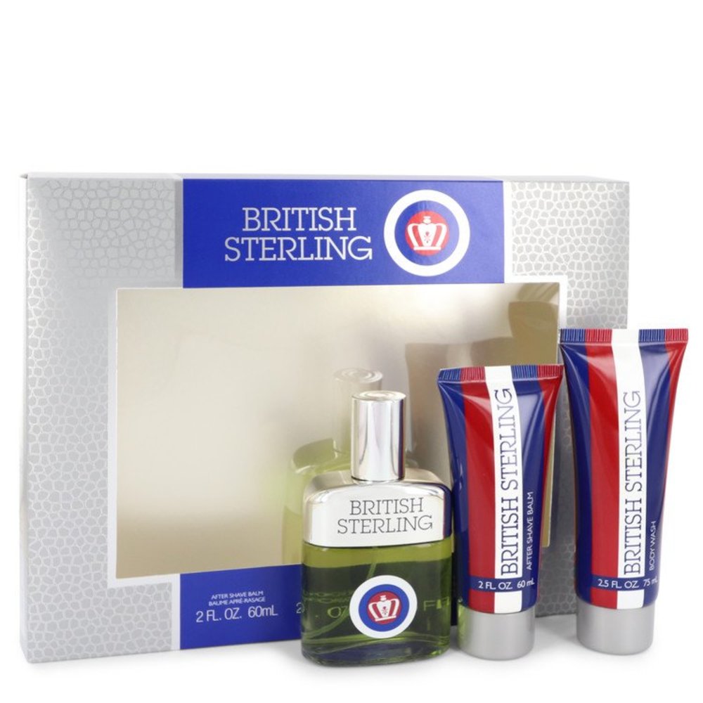 British Sterling By Dana Gift Set -- 2.5 Oz Cologne Spray + 2.5 Oz Body Wash + 2 Oz After Shave Balm For Men