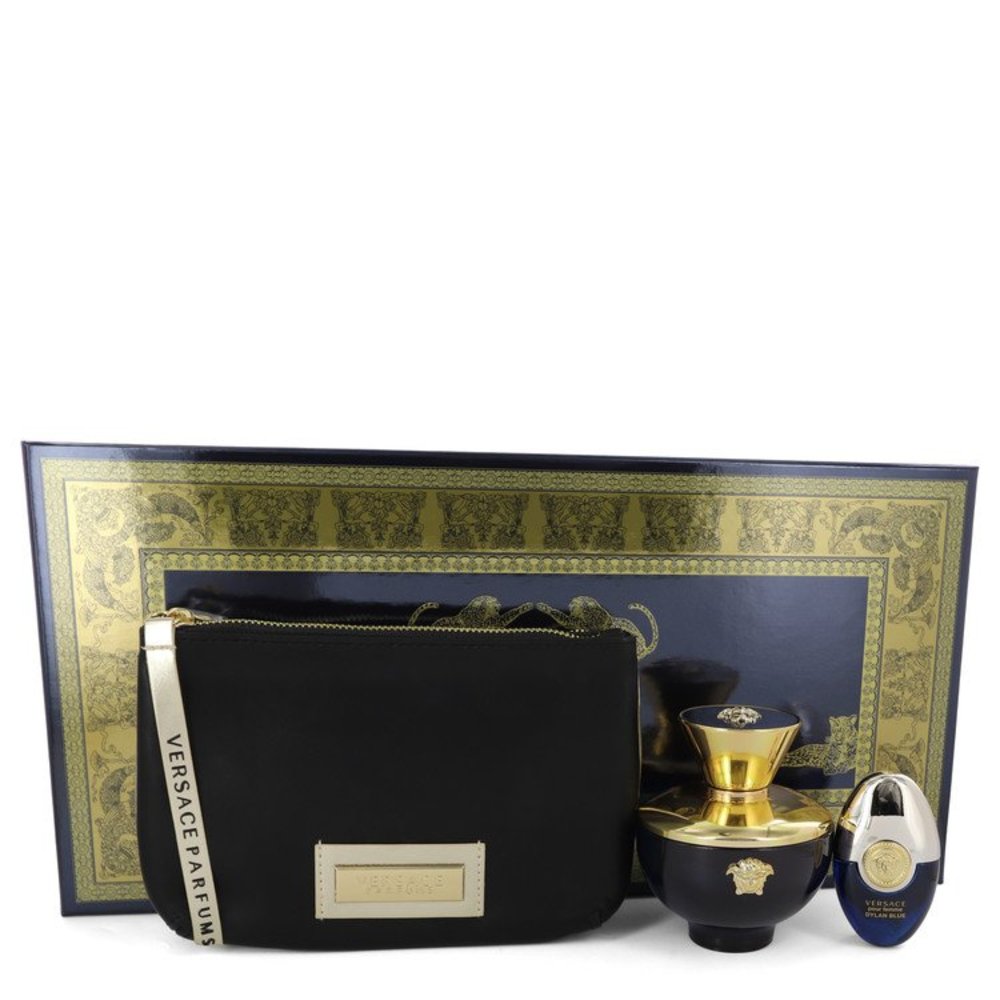 Versace Pour Femme Dylan Blue By Versace Gift Set -- 3.4 Oz Eau De Parfum Spray + 0.3 Oz Mini Edp Spray In Versace Black and Gold Pouch For Women