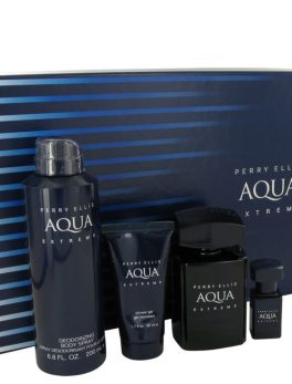 Perry Ellis Aqua Extreme By Perry Ellis Gift Set -- 3.4 Oz Eau De Toilette Spray + .25 Oz Mini Edt Spray + 6.8 Oz Body Spray + 1.7 Oz Shower Gel For Men