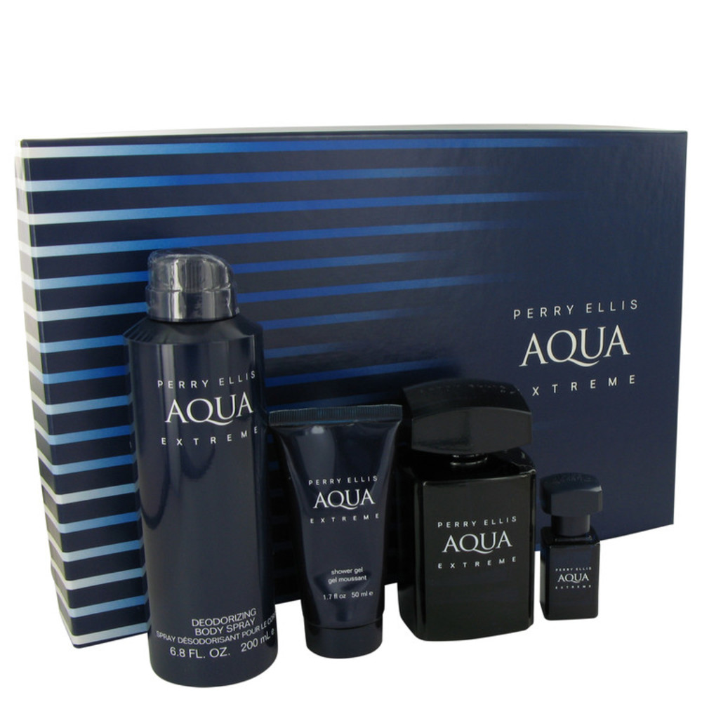 Perry Ellis Aqua Extreme By Perry Ellis Gift Set -- 3.4 Oz Eau De Toilette Spray + .25 Oz Mini Edt Spray + 6.8 Oz Body Spray + 1.7 Oz Shower Gel For Men