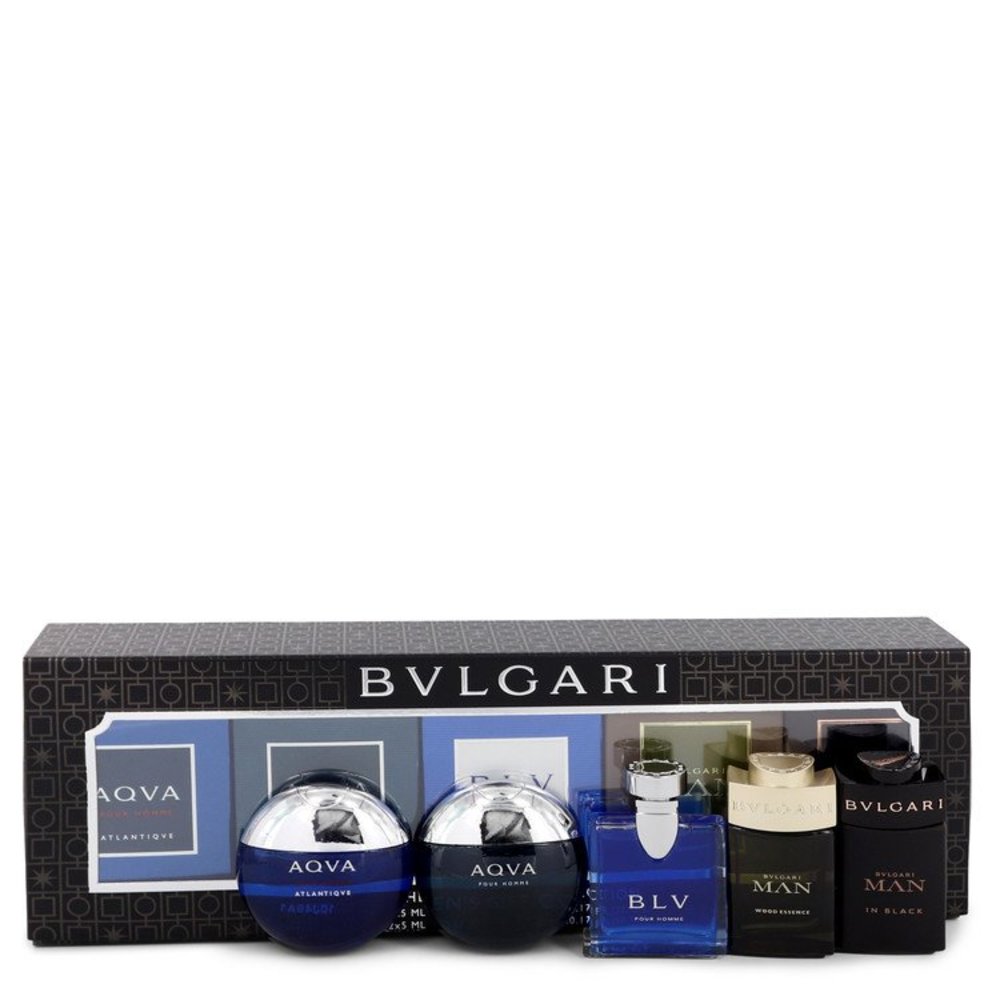 Bvlgari Man In Black By Bvlgari Gift Set -- Travel Size Gift Set Includes Bvlgari Aqua Atlantique, Aqua Pour Homme, Blv, Man Wood Essence, Man In Black All In .17 Oz Sizes For Men