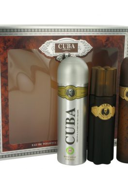 Cuba Gold By Fragluxe Gift Set -- 3.3 Oz Eau De Toilette Spray + 3.3 Oz After Shave Spray + 6.7 Oz Body Deodorant Spray For Men