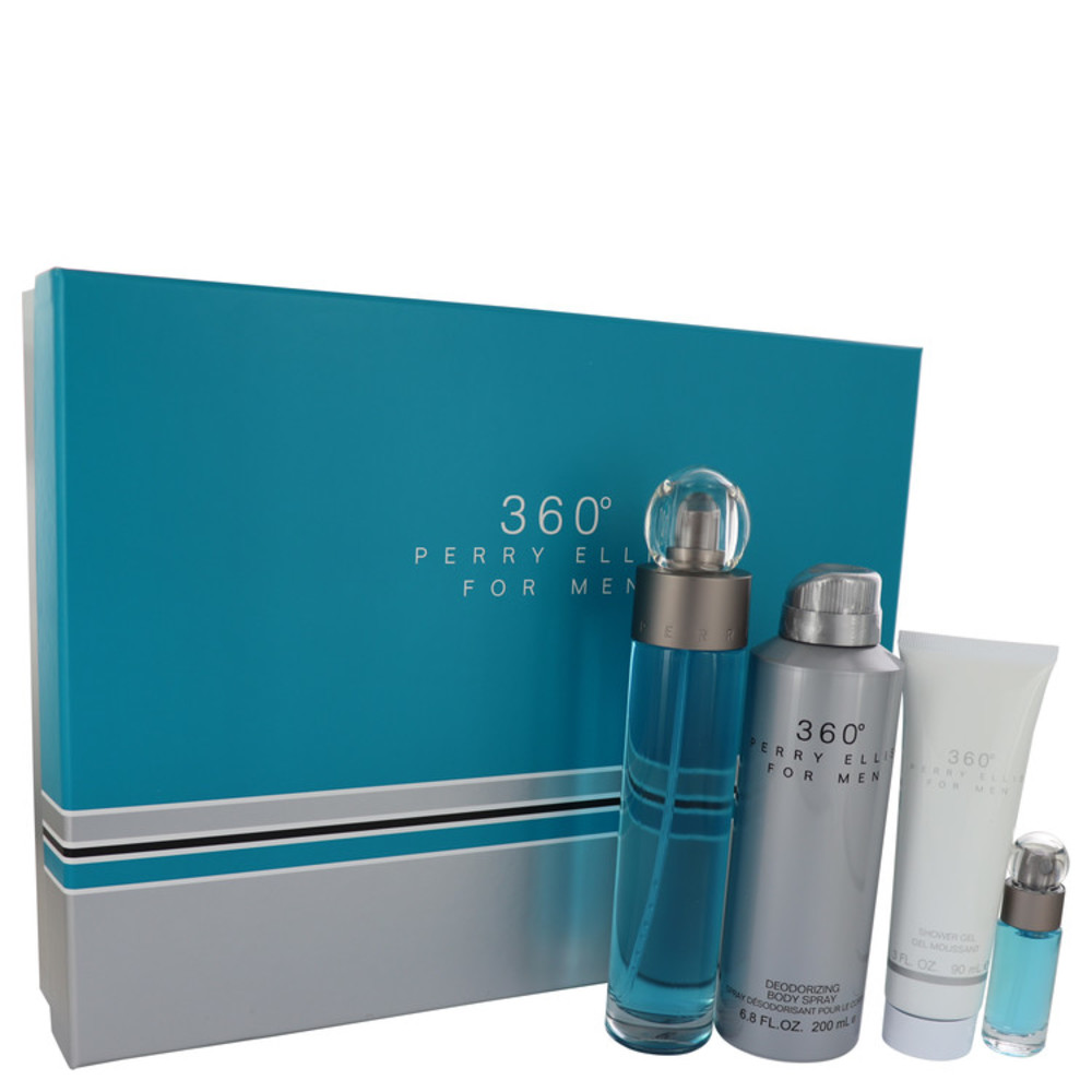 Perry Ellis 360 By Perry Ellis Gift Set -- 3.4 Oz Eau De Toilette Spray + 6.8 Oz Body Spray + 3 Oz Shower Gel + .25 Oz Mini Edt Spray For Men