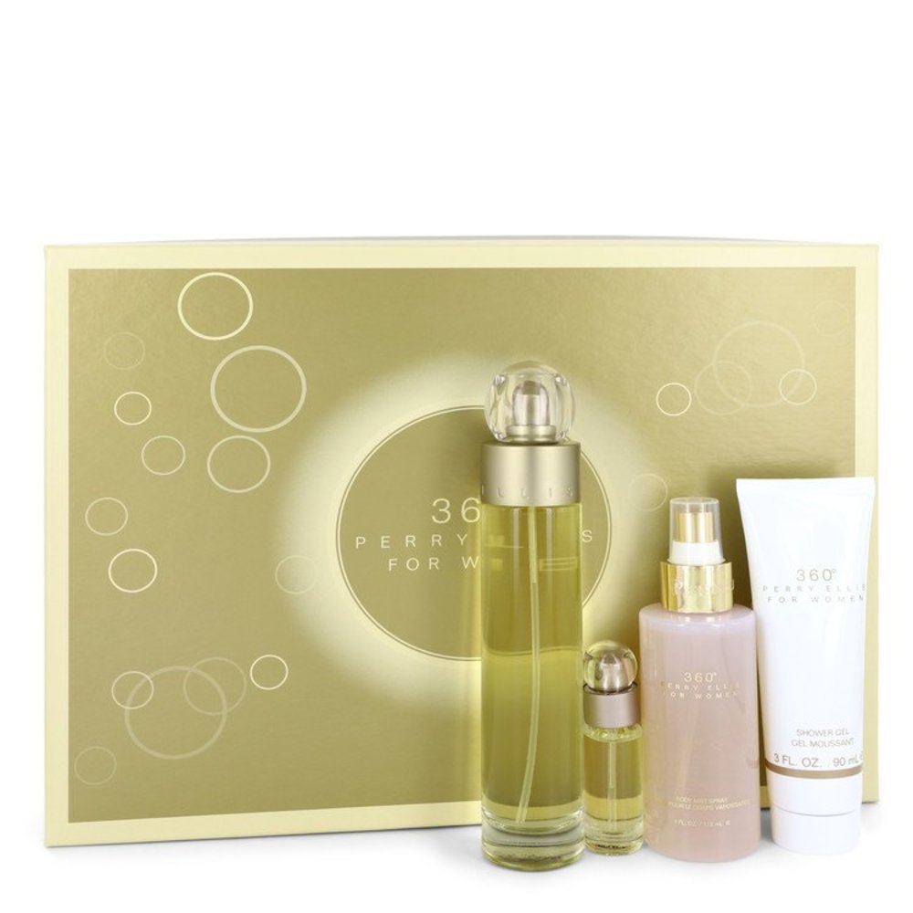 Perry Ellis 360 By Perry Ellis Gift Set -- 3.4 Oz Eau De Toilette Spray + 4 Oz Body Mist + 3 Oz Shower Gel + .25 Mini Edt Spray For Women