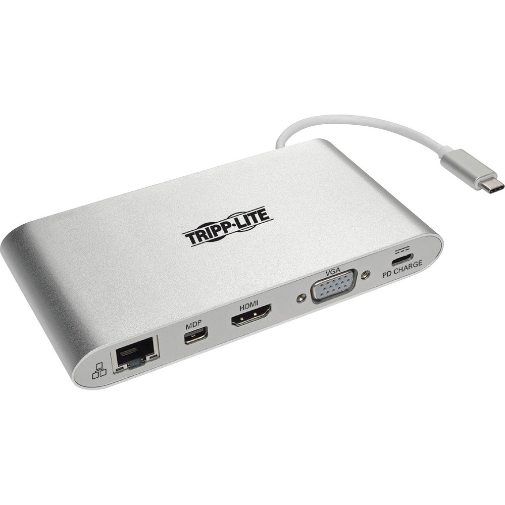 Tripp Lite USB-C Docking Station w/ USB-A , HDMI, VGA, mDP, Gbe, Memory Cards 3.5mm, USB C PD Charging 4K @ 30Hz - for Notebook/Tablet PC - USB Type C - 3 x USB Ports - 3 x USB 3.0 - Network (RJ-45) - HDMI - VGA - Mini DisplayPort - Microphone - Wired Thu