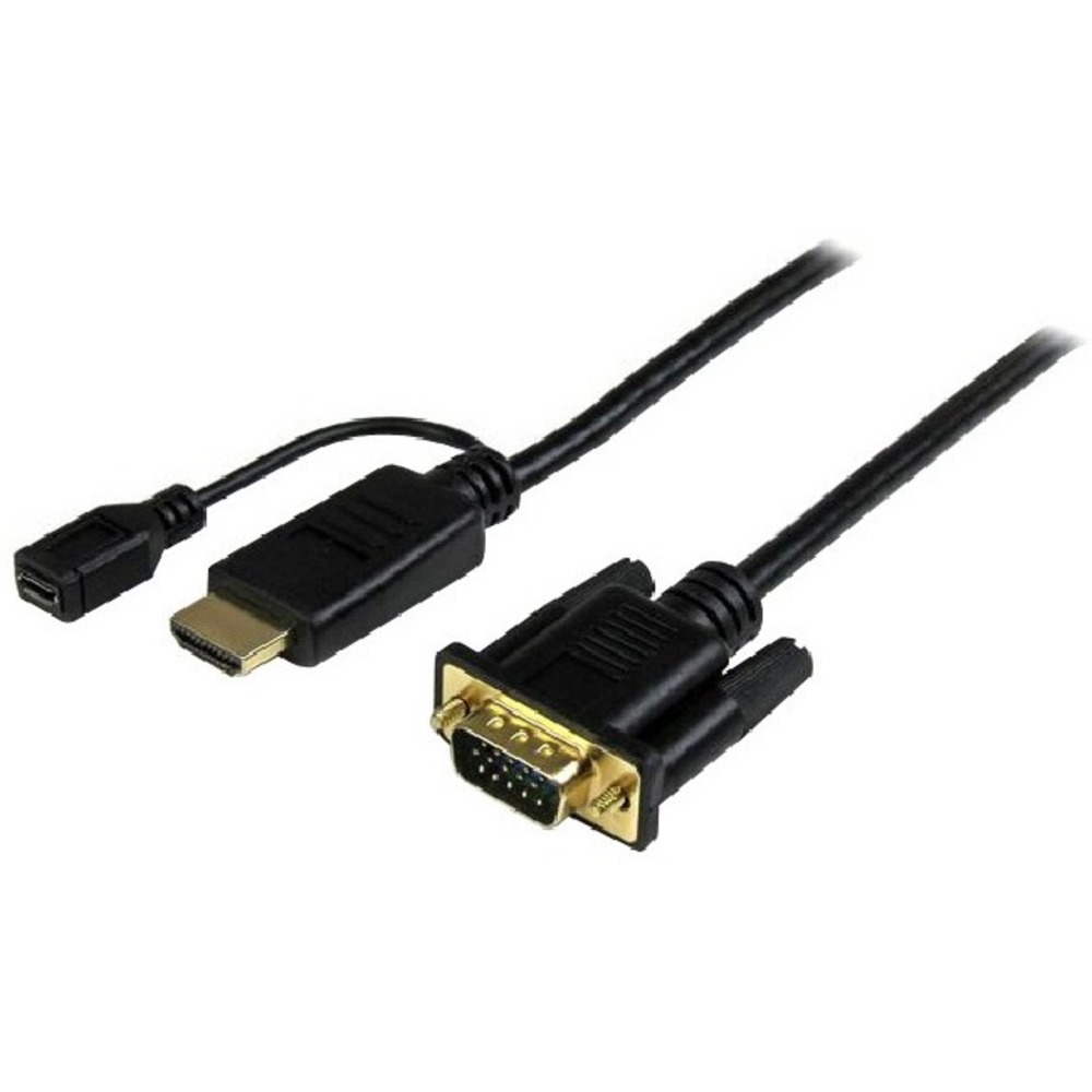 StarTech.com 6 ft HDMI to VGA Active Converter Cable - HDMI to VGA Adapter - 1920x1200 or 1080p - HDMI/VGA for Video Device, Monitor, Projector - 6 ft - 1 x HDMI Male Digital Audio/Video, 1 x Type B Female Micro USB - 1 x HD-15 Male VGA - Black