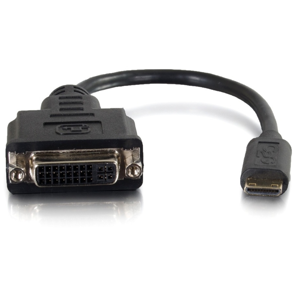 C2G 8in Mini HDMI to DVI Adapter - Mini HDMI Adapter - Male to Female Black - DVI-D/HDMI for Video Device, Notebook, Monitor - 8 - 1 x HDMI (Mini Type C) Male Digital Audio/Video - 1 x DVI (Single-Link) Female Digital Video - Shielding - Black