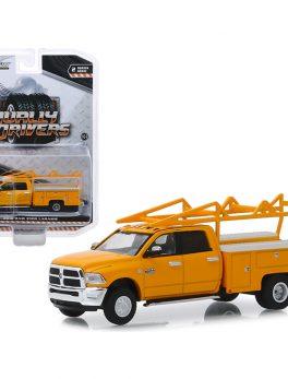 2018 RAM 3500 Laramie Service Bed Truck with Ladder Rack Yellow Dually Drivers Series 2 1/64 Diecast Model Car by Greenlight 46020C