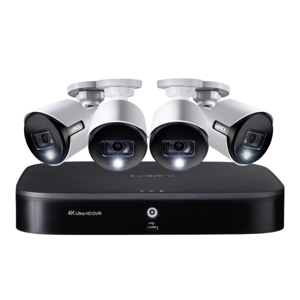 Lorex DK182-48DAE 4K Ultra HD 8-Channel Security System with 2 TB DVR and Four 4K Ultra HD Bullet Security Cameras with Color Night Vision, Active Deterrence, and Smart Home Voice Control