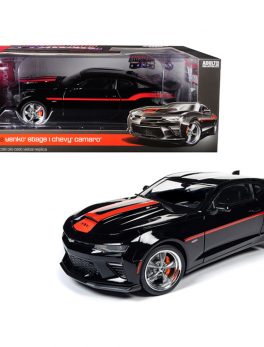 2018 Chevrolet Camaro Yenko/SC Stage I Coupe Black with Orange Stripes Limited Edition to 300 pieces Worldwide 1/18 Diecast Model Car by Autoworld AW257