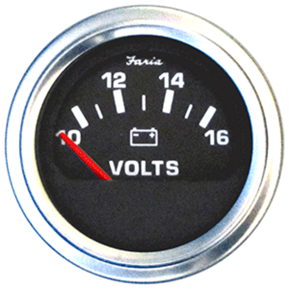 Faria 2" Voltmeter (10-16 VDC) Unlit 12V Black w/Stainless Steel Bezel and amp; Orange Pointer - Case of 24