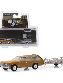 1977 Pontiac LeMans Safari Gold and Utility Trailer Hitch and Tow Series 18 1/64 Diecast Model Car by Greenlight 32180A