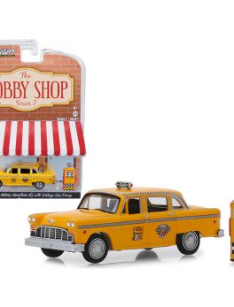 1978 Checker Motors Marathon A11 Taxi with Vintage Gas Pump The Hobby Shop Series 7 1/64 Diecast Model Car by Greenlight 97070E