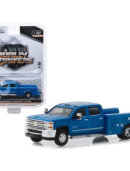 2018 Chevrolet Silverado 3500HD Dually Service Bed Truck Deep Ocean Blue Metallic Dually Drivers Series 1 1/64 Diecast Model Car by Greenlight 46010B