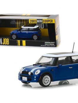 2003 Mini Cooper Blue with White Stripes The Italian Job (2003) Movie 1/43 Diecast Model Car by Greenlight 86546
