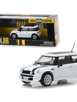 2003 Mini Cooper White with Black Stripes The Italian Job (2003) Movie 1/43 Diecast Model Car by Greenlight 86548