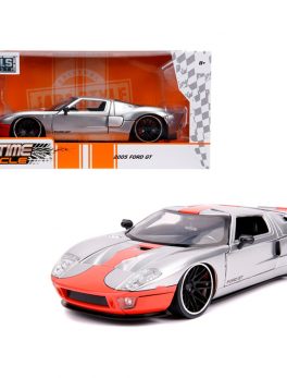 2005 Ford GT Silver with Orange Stripe Bigtime Muscle 1/24 Diecast Model Car by Jada 31324