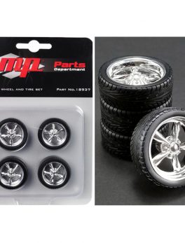 5-Spoke Chrome Custom Street Fighter Wheels and Tires Set of 4 pieces 1/18 by GMP 18937
