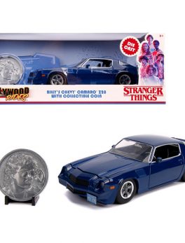 Billy's Chevrolet Camaro Z28 Dark Blue with Collectible Coin Stranger Things (2016) TV Series 1/24 Diecast Model Car by Jada 31110