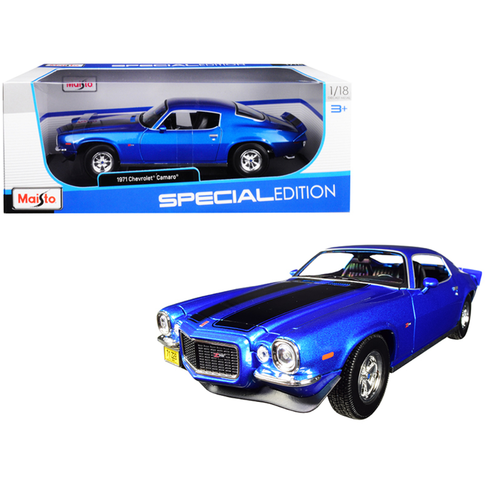 1971 Chevrolet Camaro Metallic Blue with Black Stripes 1/18 Diecast Model Car by Maisto 31131bl