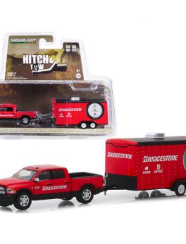 2017 RAM 2500 Big Horn Pickup Truck and Enclosed Car Hauler Bridgestone Service Center Red Hitch and Tow Series 17 1/64 Diecast Model Car by Greenlight 32170C