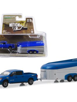2018 Nissan Titan XD Pro-4X Pickup Truck Dark Blue and Aerovault MKII Trailer Hitch and Tow Series 17 1/64 Diecast Model Car by Greenlight 32170D