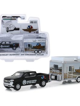 Chevrolet Silverado Pickup Truck and Concession Trailer Indianapolis Motor Speedway Hitch and Tow Hobby Exclusive 1/64 Diecast Model Car by Greenlight 30034