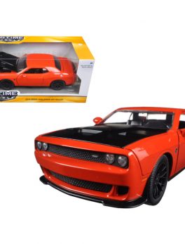 2015 Dodge Challenger SRT Hellcat Orange with Black Hood Big Time Muscle 1/24 Diecast Model Car by Jada 97853