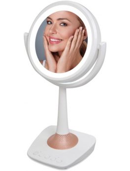 QFX R-72 5-Inch Lighted Makeup Mirror and Bluetooth Speaker