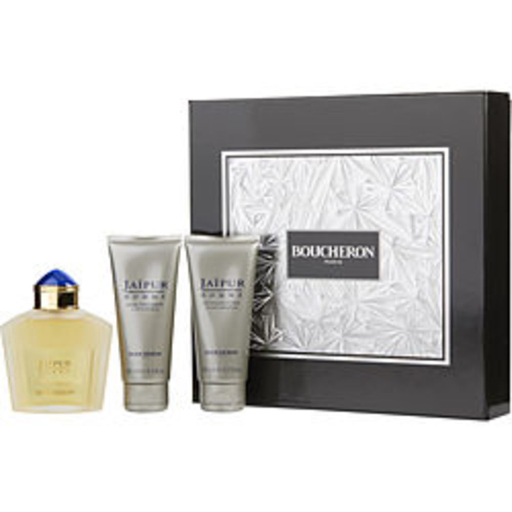Jaipur Eau De Parfum Spray 3.4 Oz and Aftershave Balm 3.4 Oz and All Over Shower Gel 3.4 Oz For Men