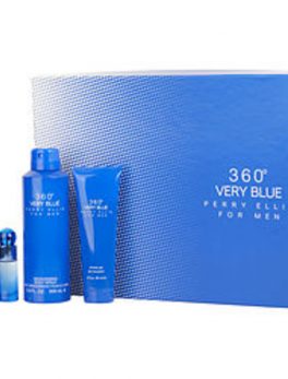 Perry Ellis 360 Very Blue Edt Spray 3.4 Oz and Body Spray 6.8 Oz and Shower Gel 3 Oz and Edt Spray .25 Oz Mini For Men