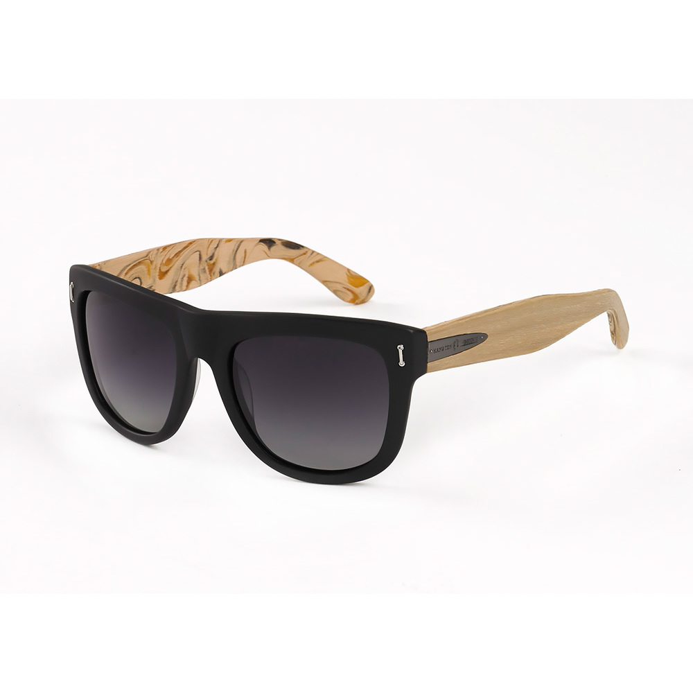 Hang Ten Gold Surf Woody-Matte Black Pine Wood/Green Lens