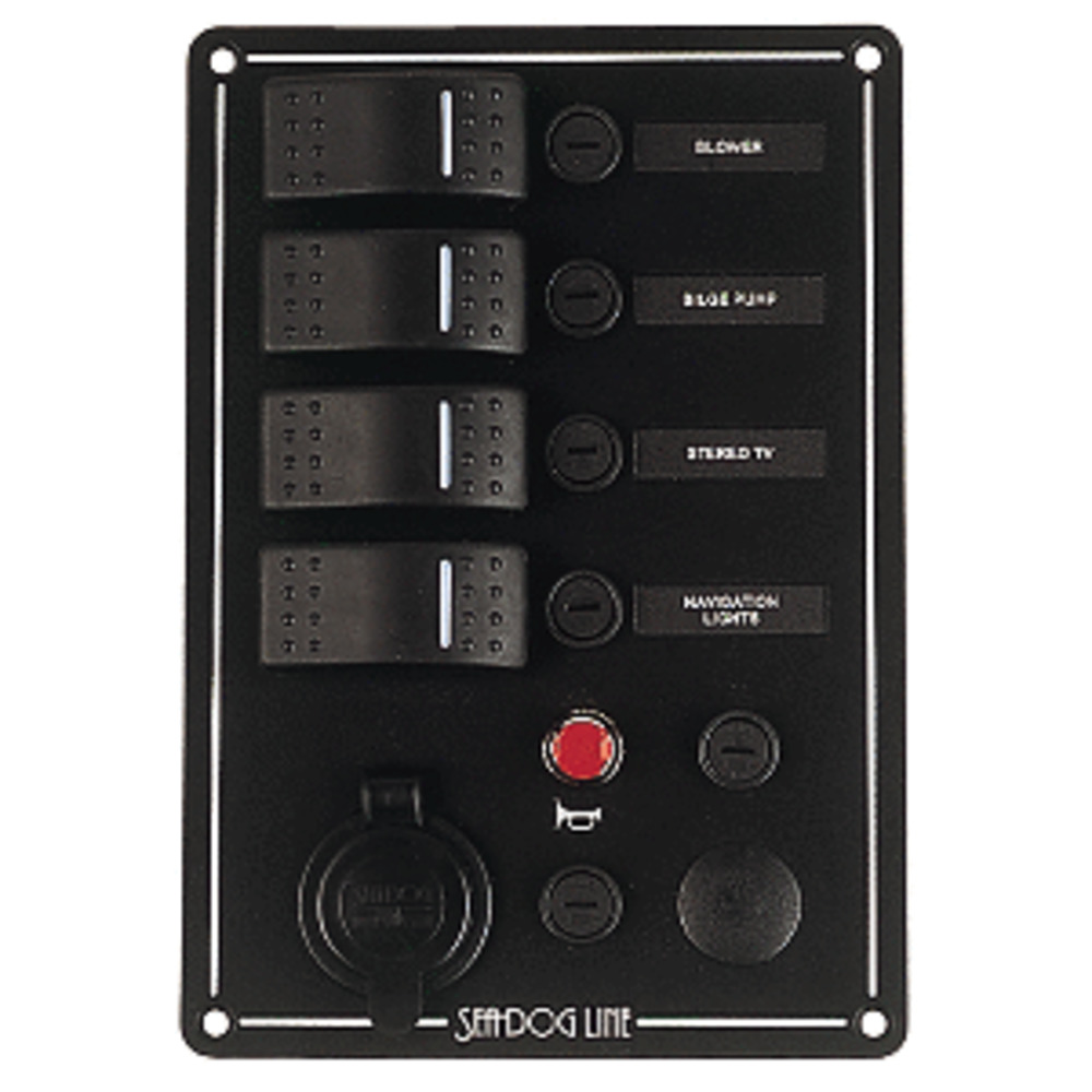 Sea-Dog Switch Panel 3 Circuit w/Power Socket, Horn Button and amp; Ignition