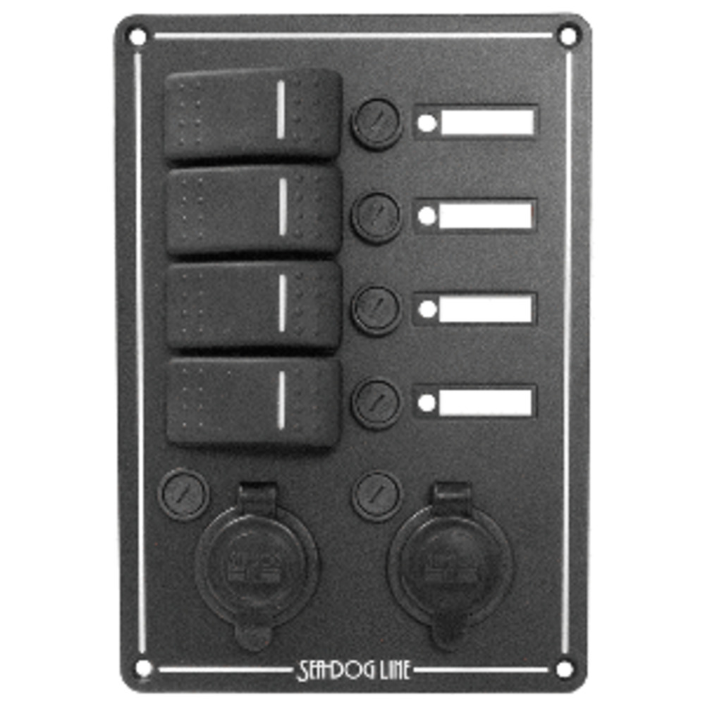 Sea-Dog Switch Panel 4 Circuit w/Dual Power Socket and amp; Illuminated Switches