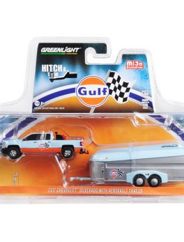 2017 Chevrolet Silverado Pickup Truck and Aerovault Trailer Gulf Oil Hitch and Tow Series Limited Edition to 2760 pieces Worldwide 1/64 Diecast Model Car by Greenlight 51243