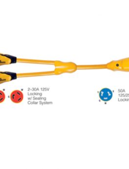 Marinco Y504-2-30 EEL (2)-30A-125V Female to (1)50A-125/250V Male "Y" Adapter - Yellow