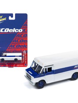 1990 GMC Step Van ACDelco White with Blue Stripe Limited Edition to 1416 pieces Worldwide 1/87 (HO) Scale Diecast Model by Johnny Lightning JLSP063