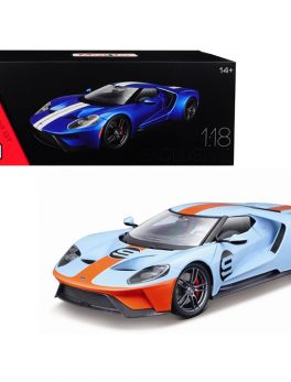2017 Ford GT #9 Light Blue with Orange Stripe Exclusive Edition 1/18 Diecast Model Car by Maisto 38134bl-or
