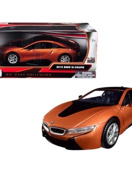 2018 BMW i8 Coupe Metallic Orange with Black Top 1/24 Diecast Model Car by Motormax 79359or